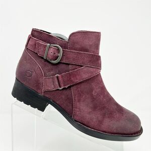 Born Women's Burgundy Red Purple Suede Ankle Boots Size 8M Boho Casual Buckle